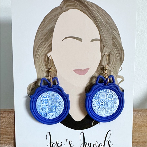 Jewelry - Blue and White Portuguese Tile Style Earrings